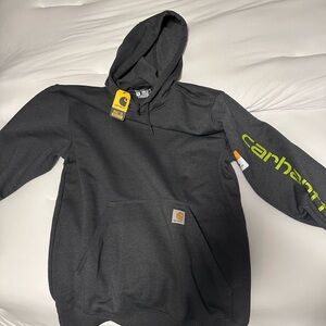 Carhartt Men's Dark Gray Hoodie with Green Logo